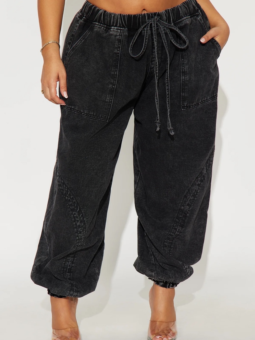 Fashion Nova Black Washed Drawstring Track Joggers